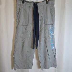 Victoria's Pink Blue and White Striped Drawstring Pajama Pants Capri Y2K  Sz M